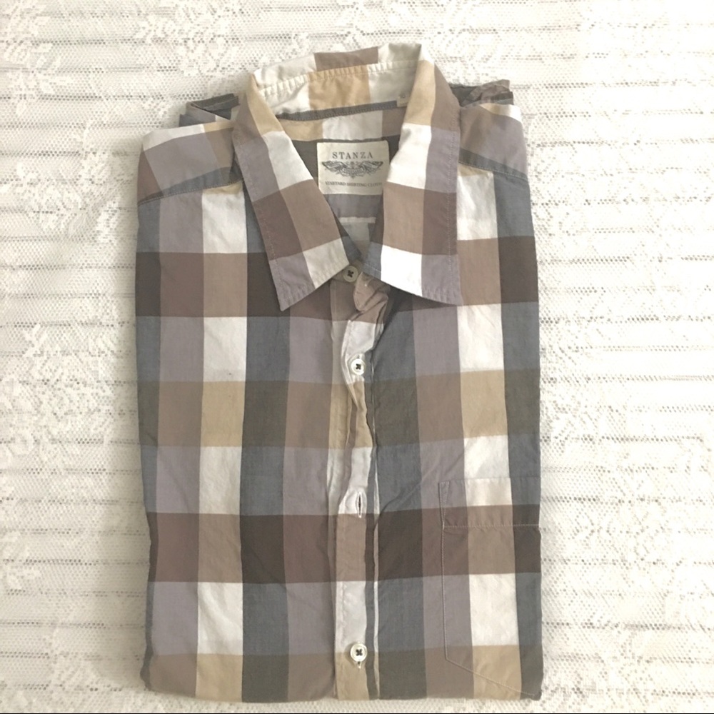 Button Down Shirt Checkers Plaid Neck 161/2